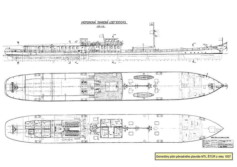 Generálny plán pôvodnej motorovej lode Štúr